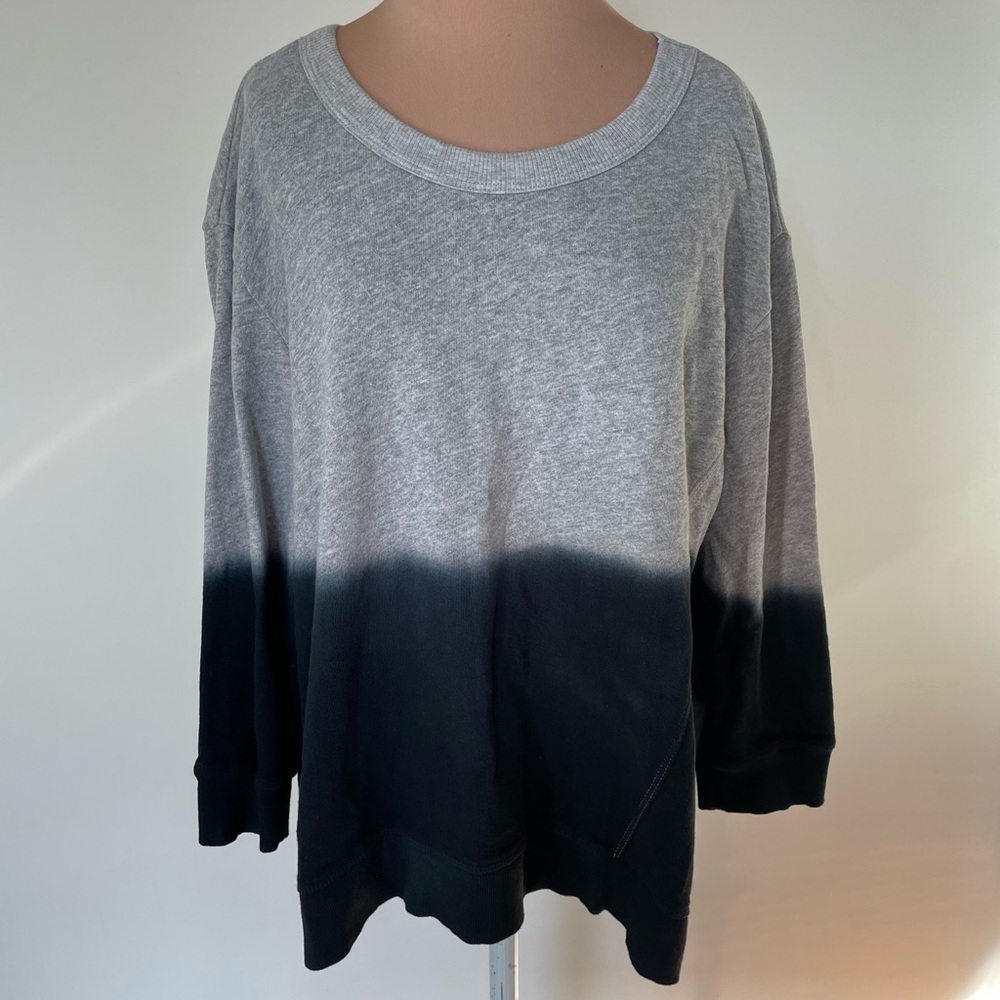 Wilt Gray Black French Terry Cotton Crewneck Shrunken Ombre Sweatshirt EUC Sz L